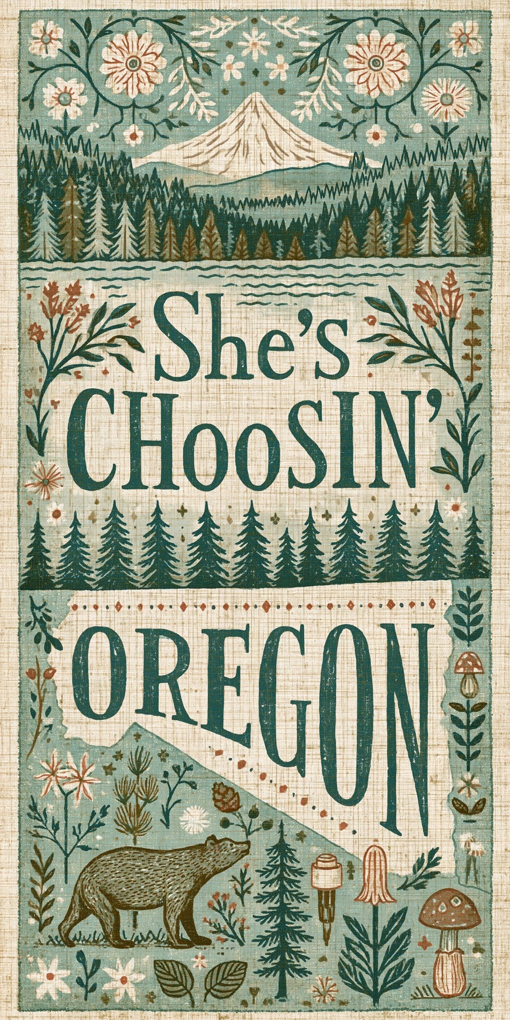 She's Choosing Oregon Earrings | Folk Forest Poster