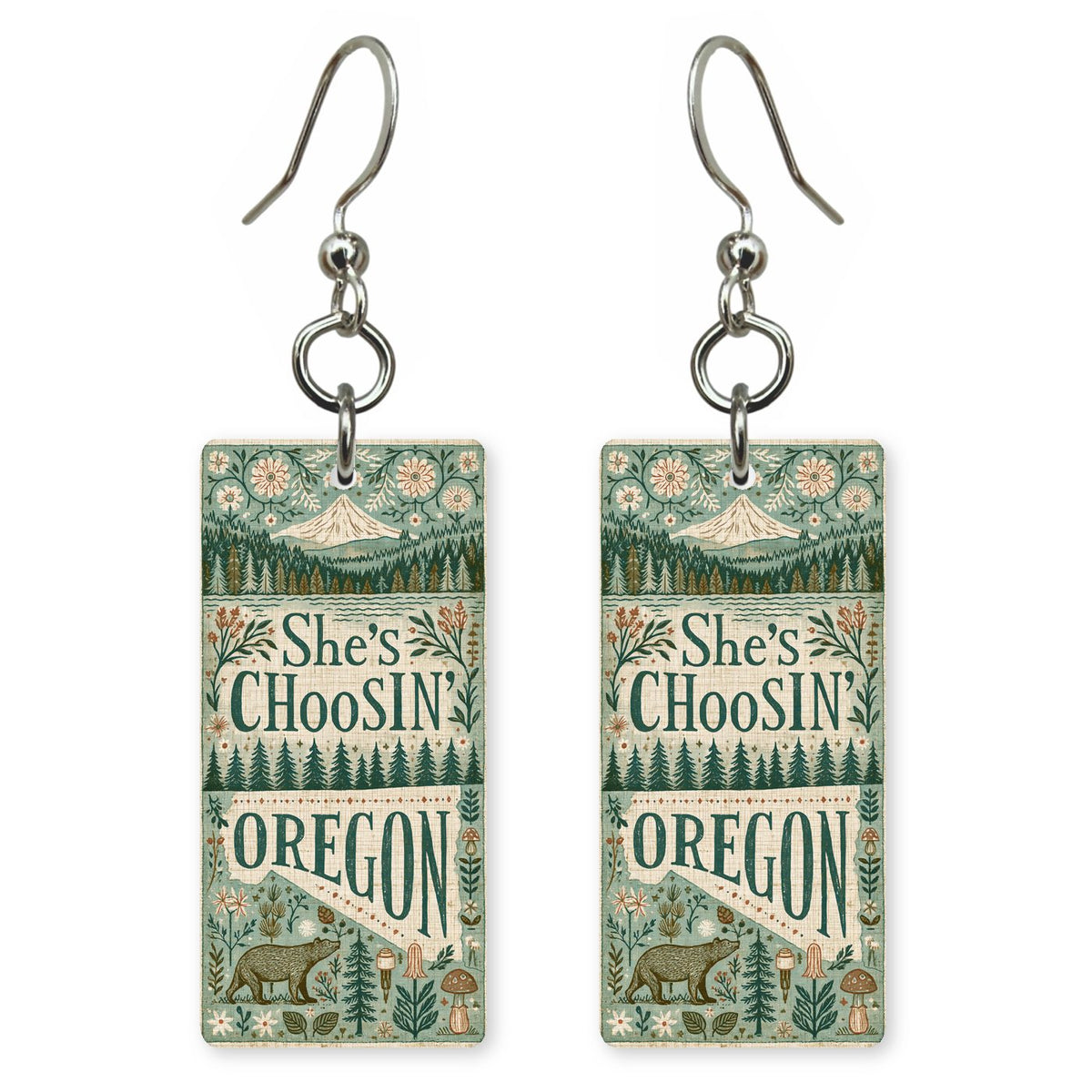She's Choosing Oregon Earrings | Folk Forest Poster | SC37B