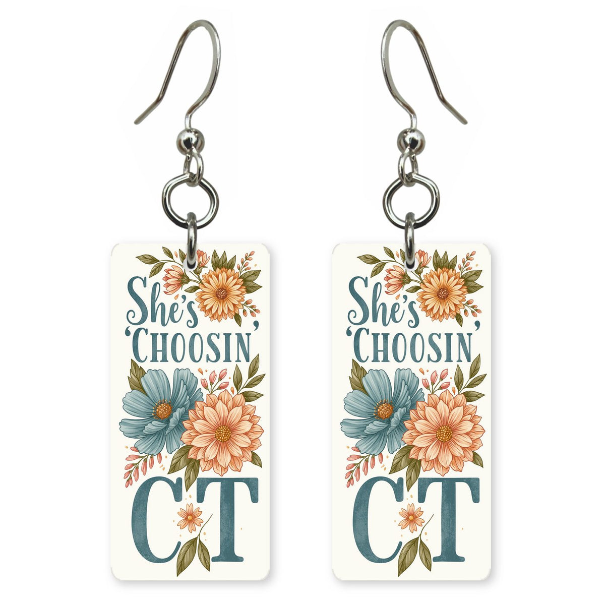She's Choosing Connecticut Earrings | CT Floral Letters | SC7A