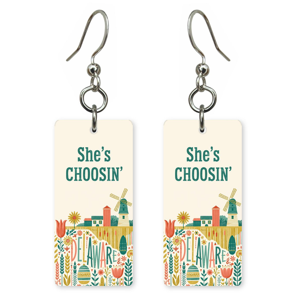 She's Choosing Delaware Earrings | Folk Town Poster | SC8B